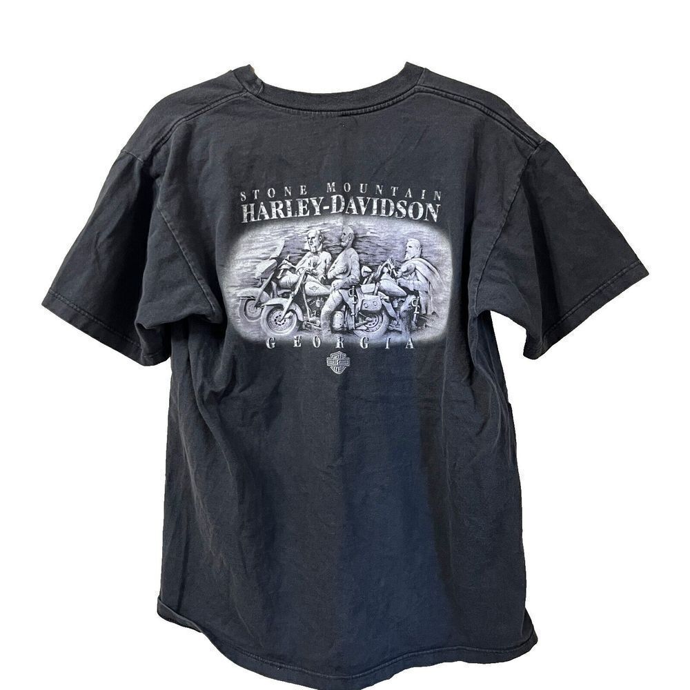 Harley Davidson Mens Black T Shirt L Stone Mountain Georgia Graphic Pullover Top